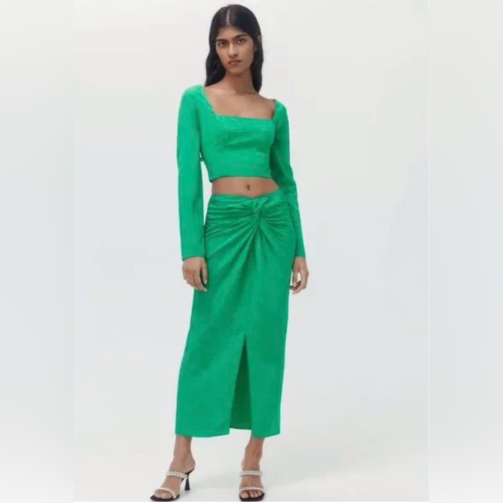 Zara Knot Front Jacquard Print MIDI Skirt